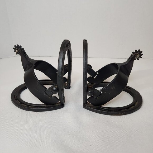 Vintage Western Cowboy Horseshoe W/ Silver Plated Spurs Bookends - Picture 2 of 9